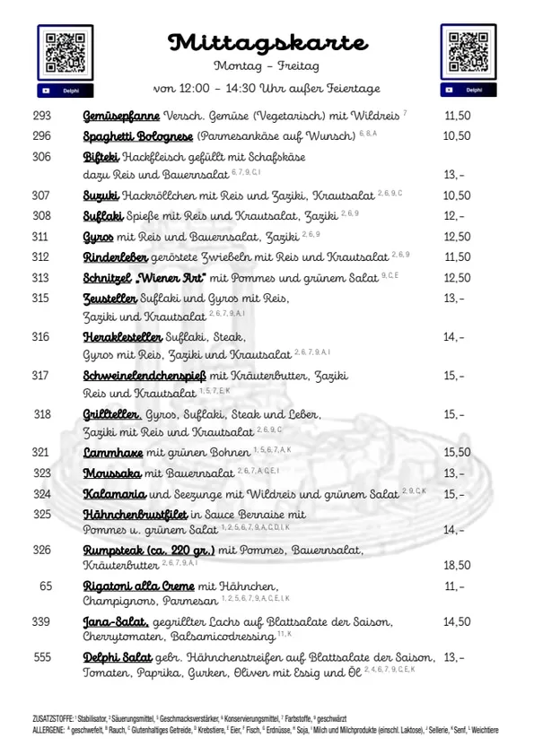 Speisekarte Seite 1